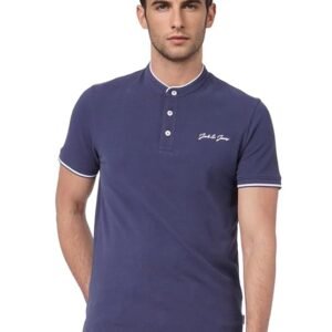Men's Striped Slim Fit Band Collar T-Shirt